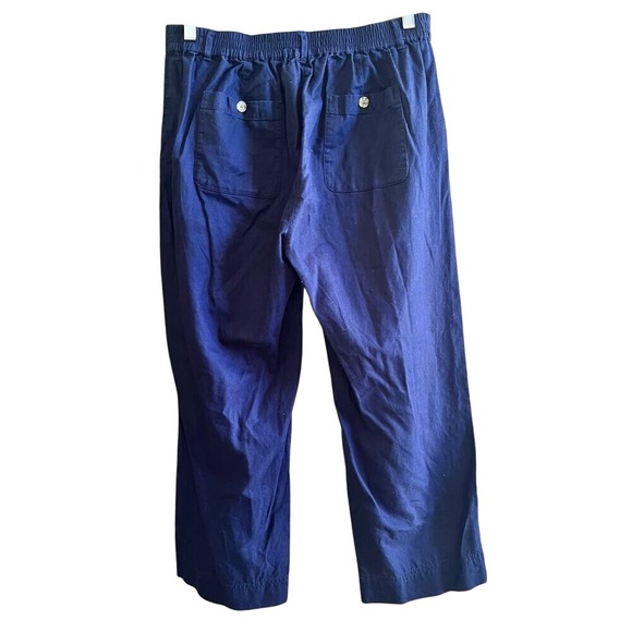 Talbots Navy Blue Linen Cotton Blend Elastic Back Crop Pants Size 10 (K446) - Picture 2 of 6